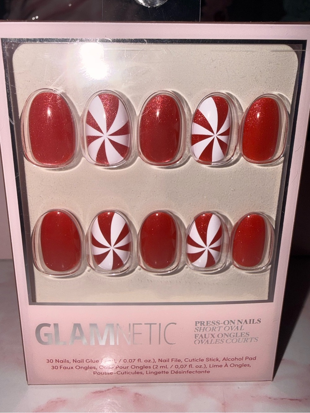 Glamnetic Red Peppermint Swirl Press-On Nails
